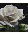 24" White Black And Green Solid Wood and Acrylic Silent Roses Floral Wall Clock