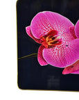 24" Pink Black And Gold Solid Wood and Acrylic Silent Orchids Floral Wall Clock