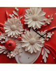 24" White Red And Black Solid Wood and Acrylic Silent Analog Floral Wall Clock