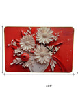 24" White Red And Black Solid Wood and Acrylic Silent Analog Floral Wall Clock
