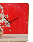 24" Gold Red And White Solid Wood and Acrylic Silent Daisies Floral Wall Clock