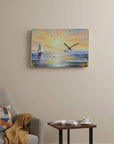 24" Yellow Blue And Orange Solid Wood Silent Analog Wall Clock