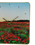 24" Red Blue And Gold Solid Wood and Acrylic Silent Poppies Floral Wall Clock