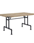 64" Oak and Black Wood and Iron Trestle Base Dining Table