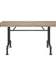 64" Oak and Black Wood and Iron Trestle Base Dining Table
