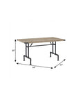 64" Oak and Black Wood and Iron Trestle Base Dining Table