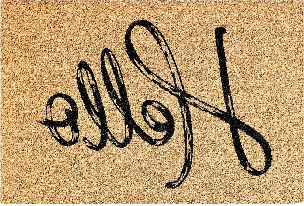 24" X 36" Natural And Black Hello Distressed Outdoor Coir Door Mat