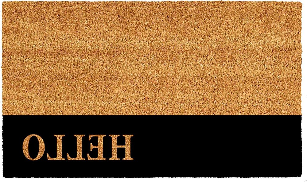 24" X 36" Natural And Black Color Block Hello Outdoor Coir Door Mat