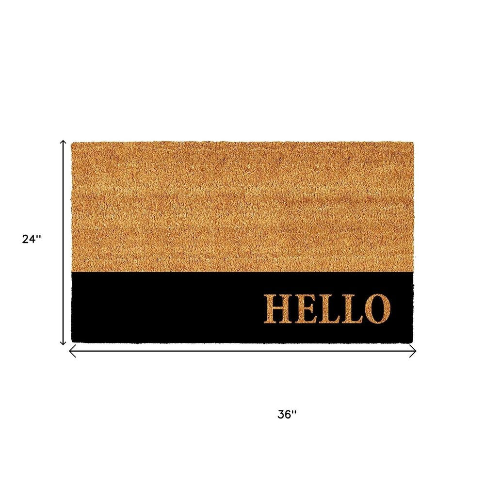 24" X 36" Natural And Black Color Block Hello Outdoor Coir Door Mat