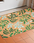 24" X 36" Natural And Green Botanical Leaves Outdoor Coir Door Mat