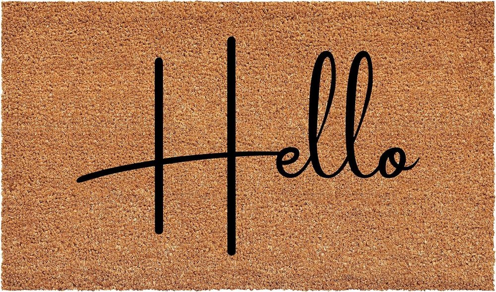 24" X 36" Natural And Black Mod Hello Outdoor Coir Door Mat