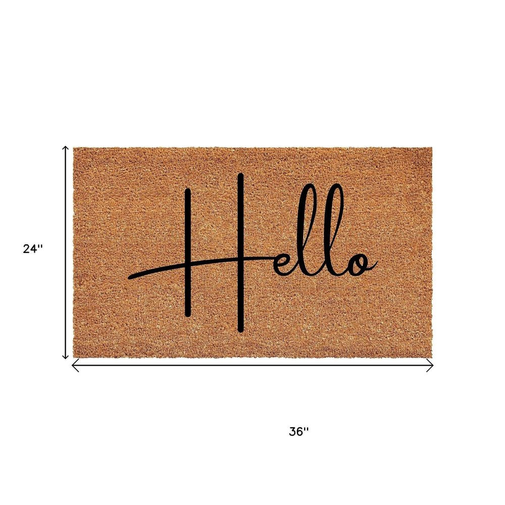 24" X 36" Natural And Black Mod Hello Outdoor Coir Door Mat