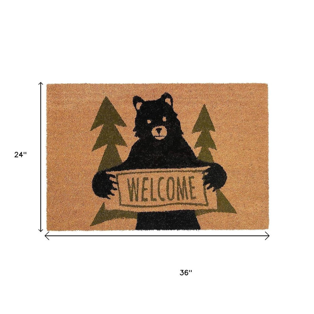 24" X 36" Natural And Black Coir Bear Outdoor Door Mat