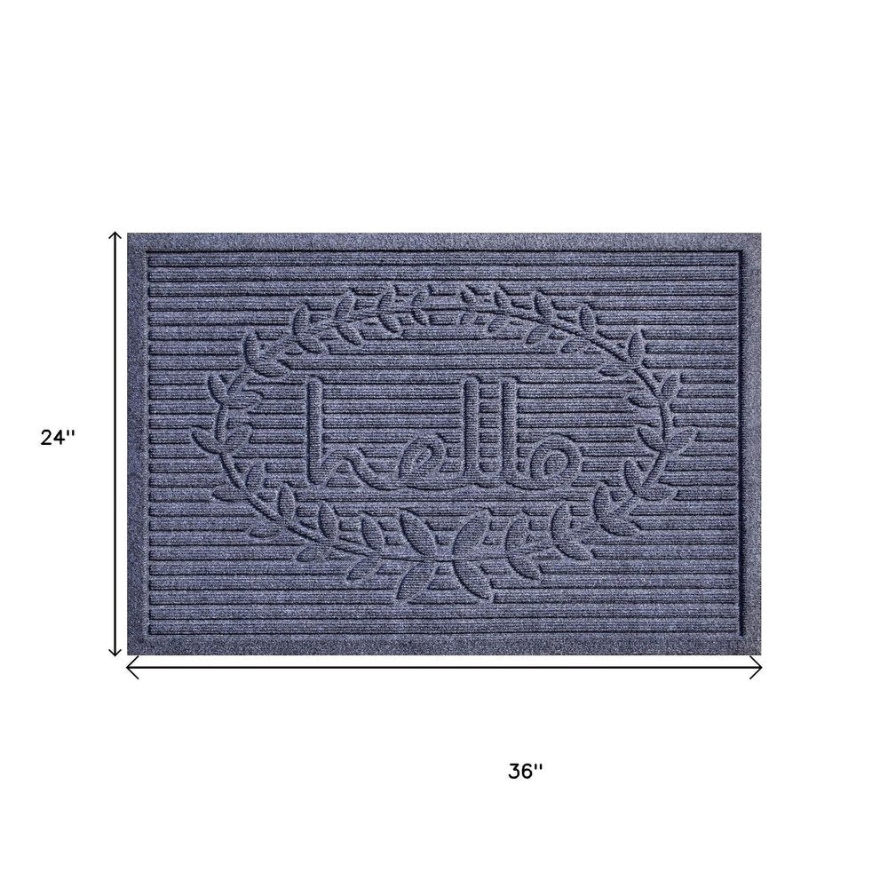 24" X 36" Dark Gray Striped Hello Outdoor Polypropylene  Door Mat