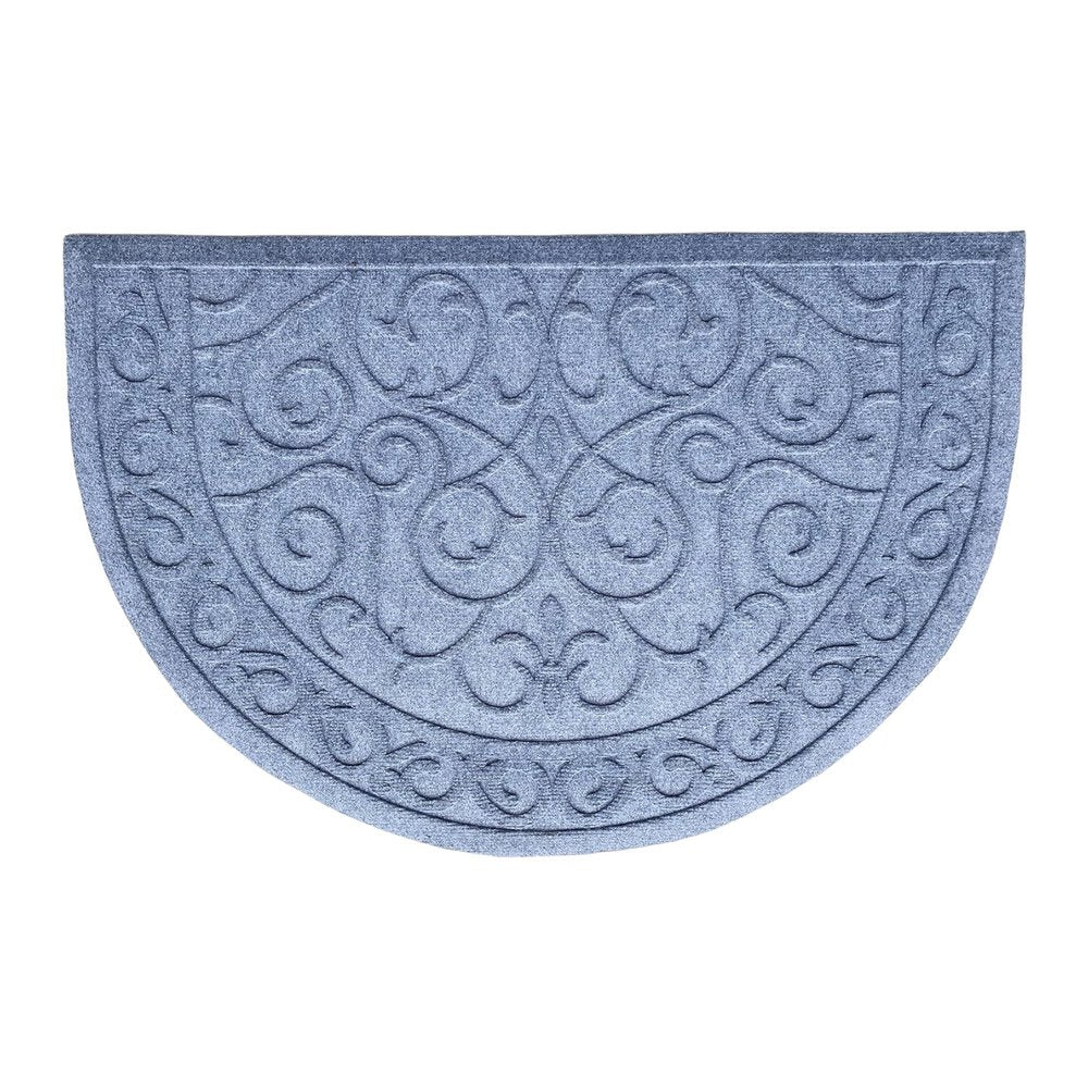 24" X 36" Gray Scrollwork Semi Circle Outdoor Polypropylene Door Mat