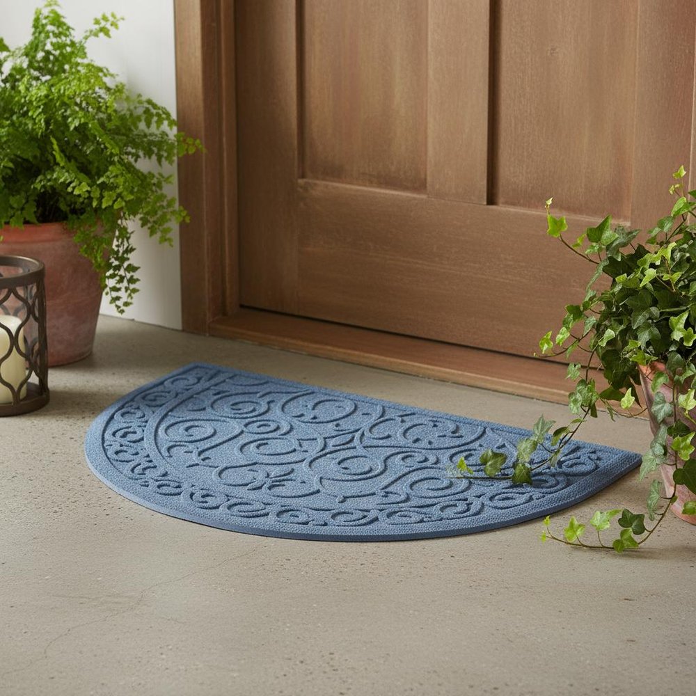 24" X 36" Gray Scrollwork Semi Circle Outdoor Polypropylene Door Mat