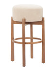 Set of Two 30" Beige And Walnut Fabric And Wood Backless Bar Height Bar Chairs