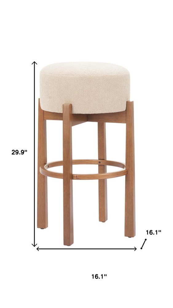 Set of Two 30" Beige And Walnut Fabric And Wood Backless Bar Height Bar Chairs