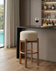 Set of Two 30" Beige And Walnut Fabric And Wood Backless Bar Height Bar Chairs