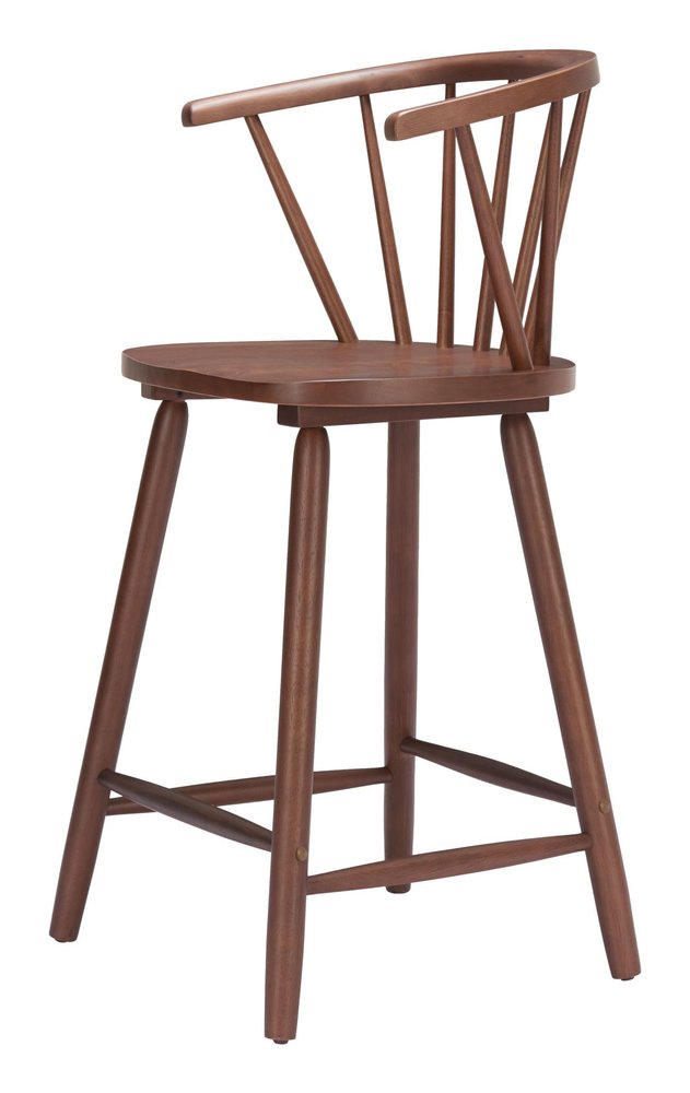 Set of Two 26" Walnut Solid Wood Counter Height Bar Chairs