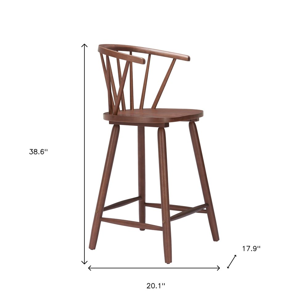 Set of Two 26" Walnut Solid Wood Counter Height Bar Chairs