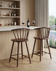 Set of Two 26" Walnut Solid Wood Counter Height Bar Chairs