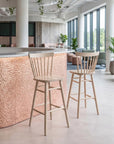 Set of Two 30" Natural Solid Wood Bar Height Bar Chairs