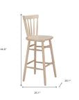 Set of Two 30" Natural Solid Wood Bar Height Bar Chairs