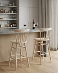 Set of Two 30" Natural Solid Wood Bar Height Bar Chairs