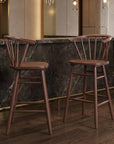 Set of Two 26" Walnut Solid Wood Counter Height Bar Chairs