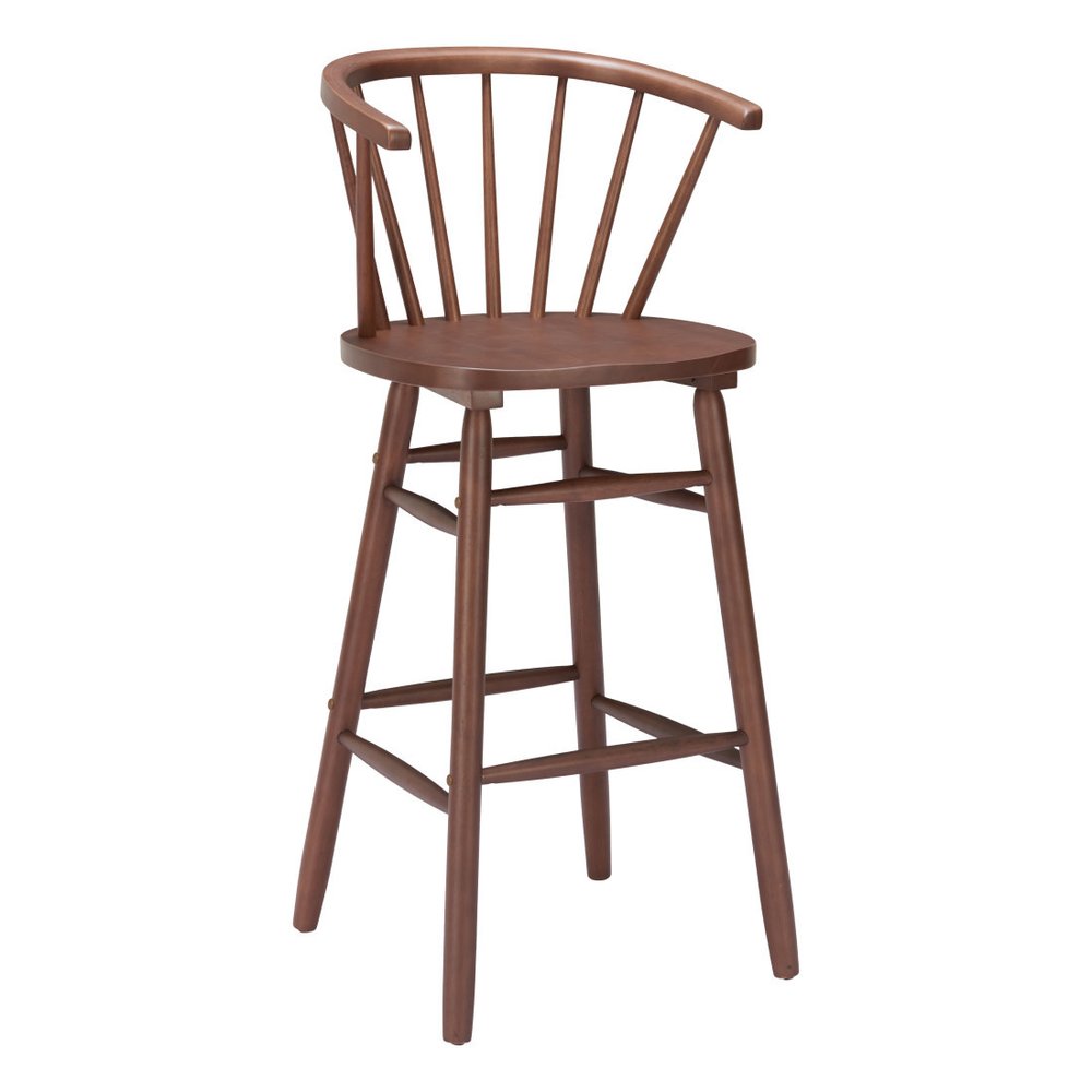 Set of Two 26" Walnut Solid Wood Counter Height Bar Chairs