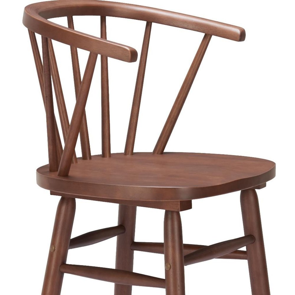Set of Two 26" Walnut Solid Wood Counter Height Bar Chairs
