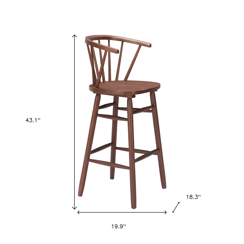 Set of Two 26" Walnut Solid Wood Counter Height Bar Chairs