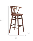 Set of Two 26" Walnut Solid Wood Counter Height Bar Chairs