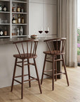 Set of Two 26" Walnut Solid Wood Counter Height Bar Chairs