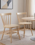 Set of Two Natural Solid Wood Windsor Back Dining Side Chairs