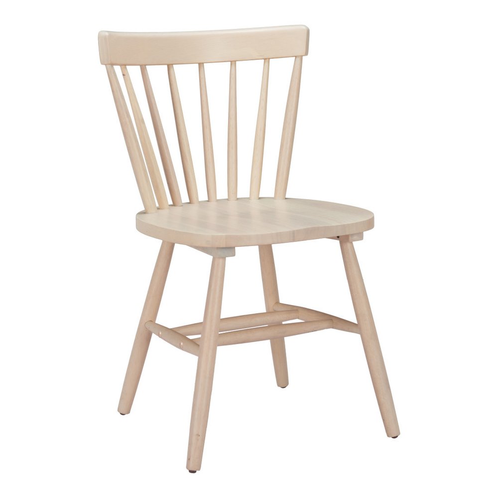 Set of Two Natural Solid Wood Windsor Back Dining Side Chairs