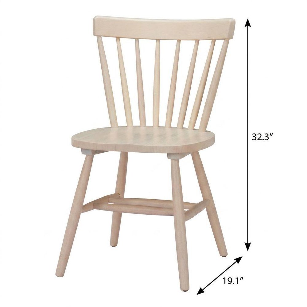 Set of Two Natural Solid Wood Windsor Back Dining Side Chairs