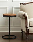 25" Brown and Black Wood and Iron Round Pedestal End Table