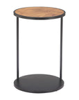 25" Brown and Black Wood and Iron Round Pedestal End Table