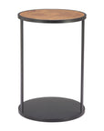 25" Brown and Black Wood and Iron Round Pedestal End Table