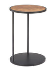 25" Brown and Black Wood and Iron Round Pedestal End Table