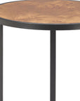 25" Brown and Black Wood and Iron Round Pedestal End Table