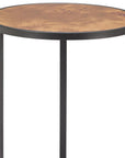 25" Brown and Black Wood and Iron Round Pedestal End Table