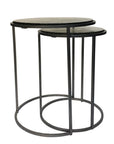 Set of Two Clear and Gunmetal Glass and Iron Round Frame Nested Tables
