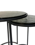 Set of Two Clear and Gunmetal Glass and Iron Round Frame Nested Tables