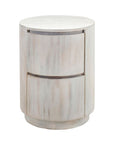 24" White Solid Wood Round Drum End Table With Two Drawers