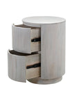 24" White Solid Wood Round Drum End Table With Two Drawers