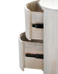 24" White Solid Wood Round Drum End Table With Two Drawers