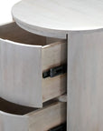 24" White Solid Wood Round Drum End Table With Two Drawers